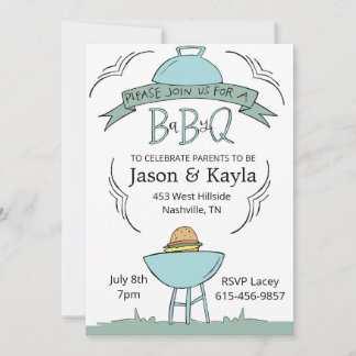 blue Baby BBQ invitation Kaart