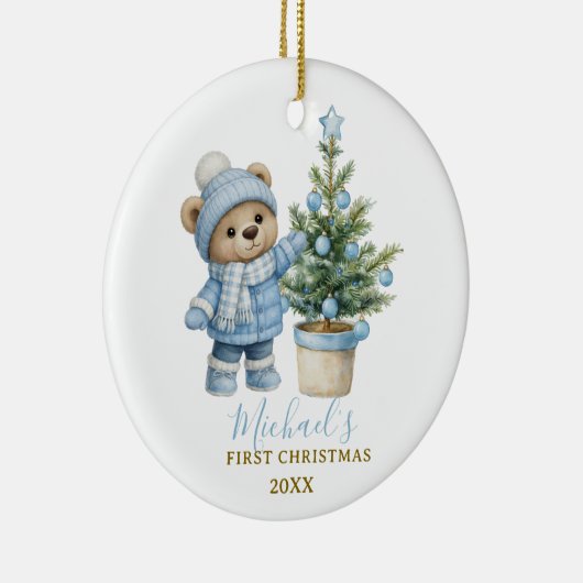 Blue Baby Bear First Christmas Keepsake Keramisch Ornament (Rechts)