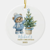 Blue Baby Bear First Christmas Keepsake Keramisch Ornament (Voorkant)