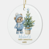 Blue Baby Bear First Christmas Keepsake Keramisch Ornament (Links)