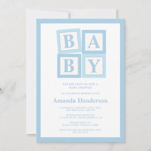 Blue Baby Blocks Boy Baby shower Kaart (Voorkant)