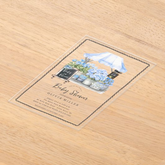 Blue Baby Bloom Douche Uitnodiging (Laagn)