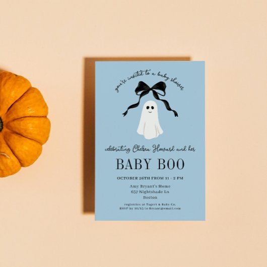 Blue Baby Boo Ghost Halloween Baby shower Kaart