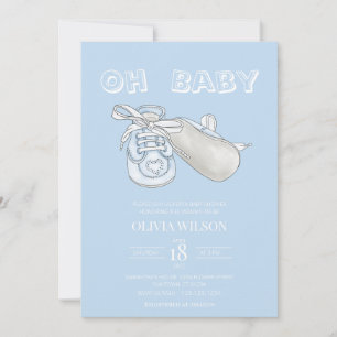 Blue Baby Bootie Waterverf Baby shower Kaart