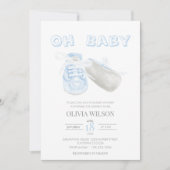 Blue Baby Bootie Waterverf Baby shower Kaart (Voorkant)