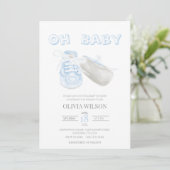 Blue Baby Bootie Waterverf Baby shower Kaart (Staand voorkant)
