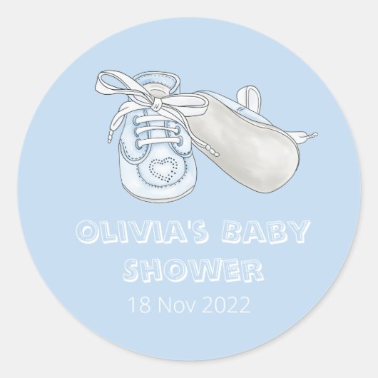 Blue Baby Bootie Waterverf Baby shower Klassieke R Ronde Sticker (Voorkant)