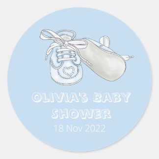 Blue Baby Bootie Waterverf Baby shower Klassieke R Ronde Sticker