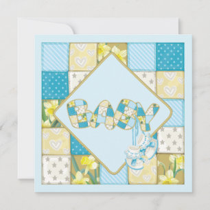 Blue Baby Booties en Patchwork Quilt Baby shower Kaart