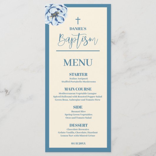 Blue Baby Boy 4x9 Baptism-menukaart Menu (Voorkant)