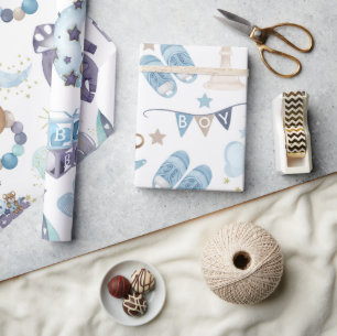 Blue Baby Boy Baby shower Baby Gift Wrap Cadeaupapier