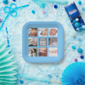 Blue Baby Boy Baby shower Foto Collage Papieren Bordje (Feest)