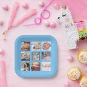 Blue Baby Boy Baby shower Foto Collage Papieren Bordje (Feest)