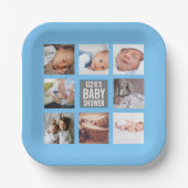 Blue Baby Boy Baby shower Foto Collage Papieren Bordje (Voorkant)