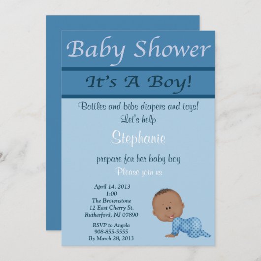 Blue Baby Boy Baby shower Uitnodiging (Voorkant / Achterkant)