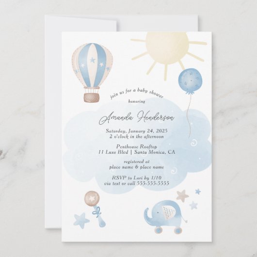 Blue Baby Boy Baby shower Uitnodiging (Voorkant)