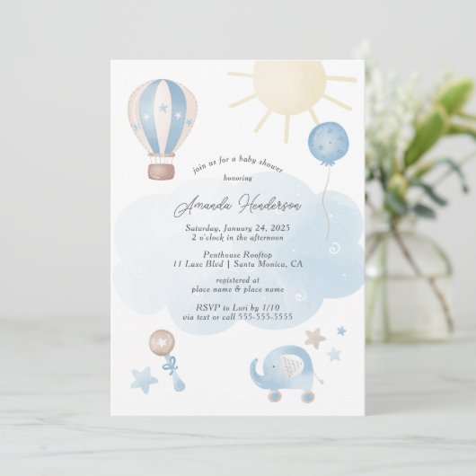 Blue Baby Boy Baby shower Uitnodiging (Staand voorkant)