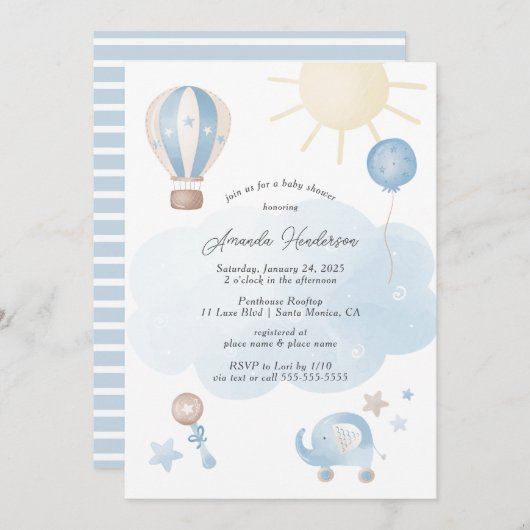 Blue Baby Boy Baby shower Uitnodiging (Voorkant / Achterkant)