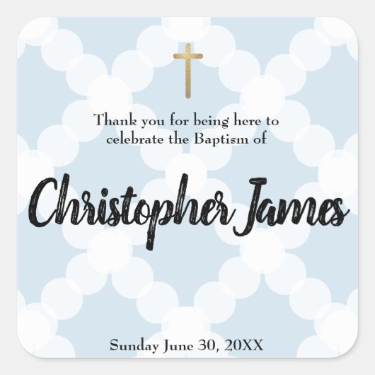 Blue Baby Boy Baptism Christening Bedankt Vierkante Sticker (Voorkant)
