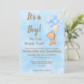 Blue Baby Boy Barly Wacht Teddy Bear Baby shower Kaart (Staand voorkant)