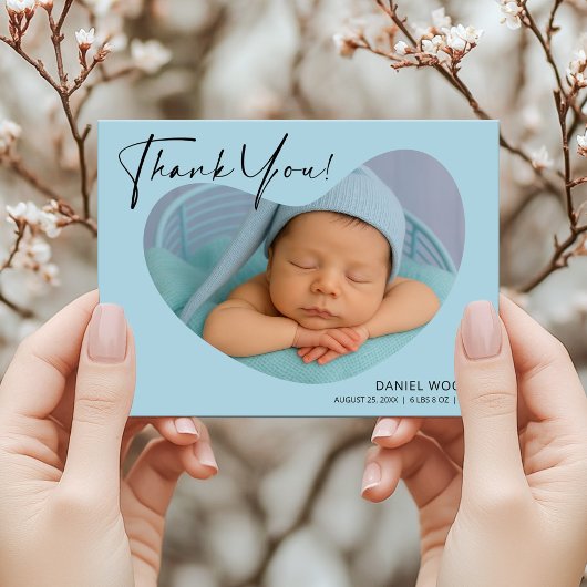 Blue Baby Boy Bedankt Briefkaart met foto