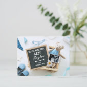 Blue Baby Boy Beer Zwangerschap Aankondiging Briefkaart (Staand voorkant)