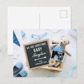 Blue Baby Boy Beer Zwangerschap Aankondiging Briefkaart (Voorkant / Achterkant)