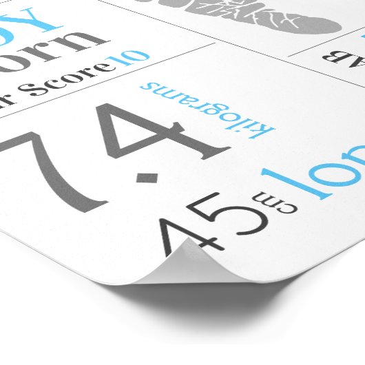 Blue Baby Boy Birth Stat Sign met voetafdruk Poster (Hoek)