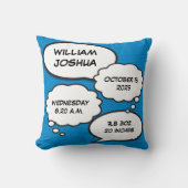 Blue Baby Boy Birth Stats Fun Comic Book Keepsake Kussen (Voorkant)