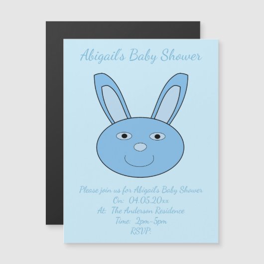 Blue Baby Boy Bunny Face Spring Easter Baby Shower Magnetische Uitnodiging (Voorkant / Achterkant)