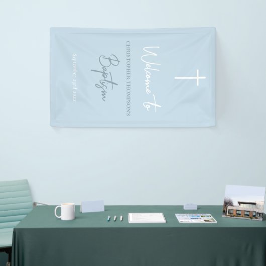 Blue Baby Boy Calligraphy Baptism Welcome Sign Spandoek (Beurs)