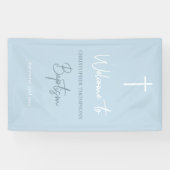 Blue Baby Boy Calligraphy Baptism Welcome Sign Spandoek (Horizontaal)