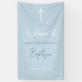 Blue Baby Boy Calligraphy Baptism Welcome Sign Spandoek (Verticaal)