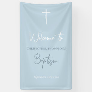 Blue Baby Boy Calligraphy Baptism Welcome Sign Spandoek
