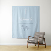 Blue Baby Boy Calligraphy Baptism Welcome Sign Wandkleed (In situ)