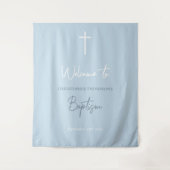 Blue Baby Boy Calligraphy Baptism Welcome Sign Wandkleed (Voorkant)