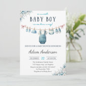 Blue Baby Boy Clothesline Baby shower Kaart (Staand voorkant)