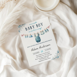 Blue Baby Boy Clothesline Baby shower Kaart