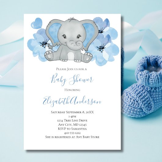 Blue Baby Boy Elephant Baby shower Flowers ballon Kaart
