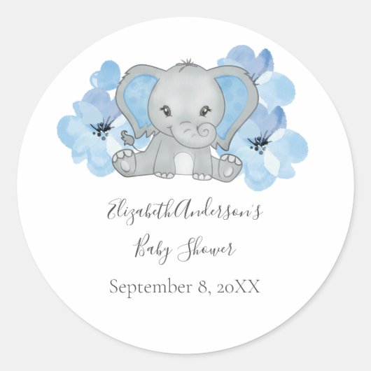 Blue Baby Boy Elephant Baby shower Flowers ballon Ronde Sticker (Voorkant)