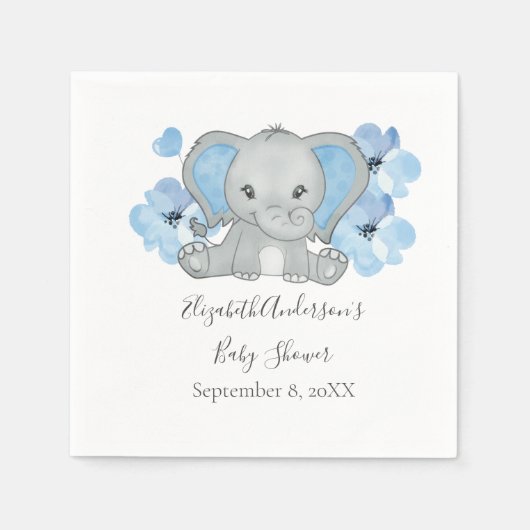 Blue Baby Boy Elephant Baby shower Flowers ballon Servet (Voorkant)