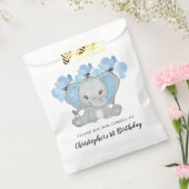 Blue Baby Boy Elephant Flowers 1st Birthday Bedankzakje (Gezegeld)