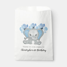 Blue Baby Boy Elephant Flowers 1st Birthday Bedankzakje