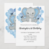 Blue Baby Boy Elephant Flowers Balloons Birthday I Kaart (Voorkant / Achterkant)
