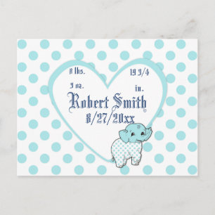Blue Baby Boy Elephant Heart en Polka Dots Briefkaart