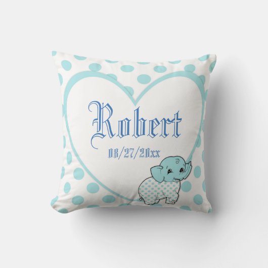 Blue Baby Boy Elephant Heart en Polka Dots Kussen (Voorkant)