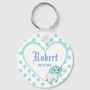 Blue Baby Boy Elephant Heart en Polka Dots Sleutelhanger