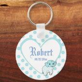 Blue Baby Boy Elephant Heart en Polka Dots Sleutelhanger (Voorkant)