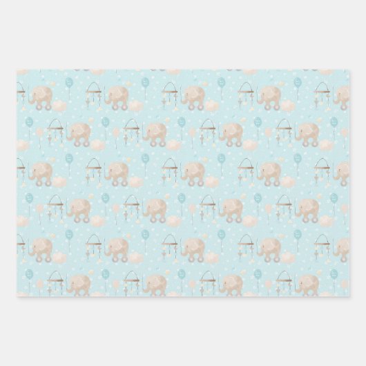 Blue Baby Boy Elephant Inpakpapier Vel (Voorkant)