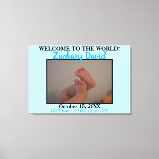 Blue Baby Boy Foto Birth Stats Canvas Afdruk (Voorkant)